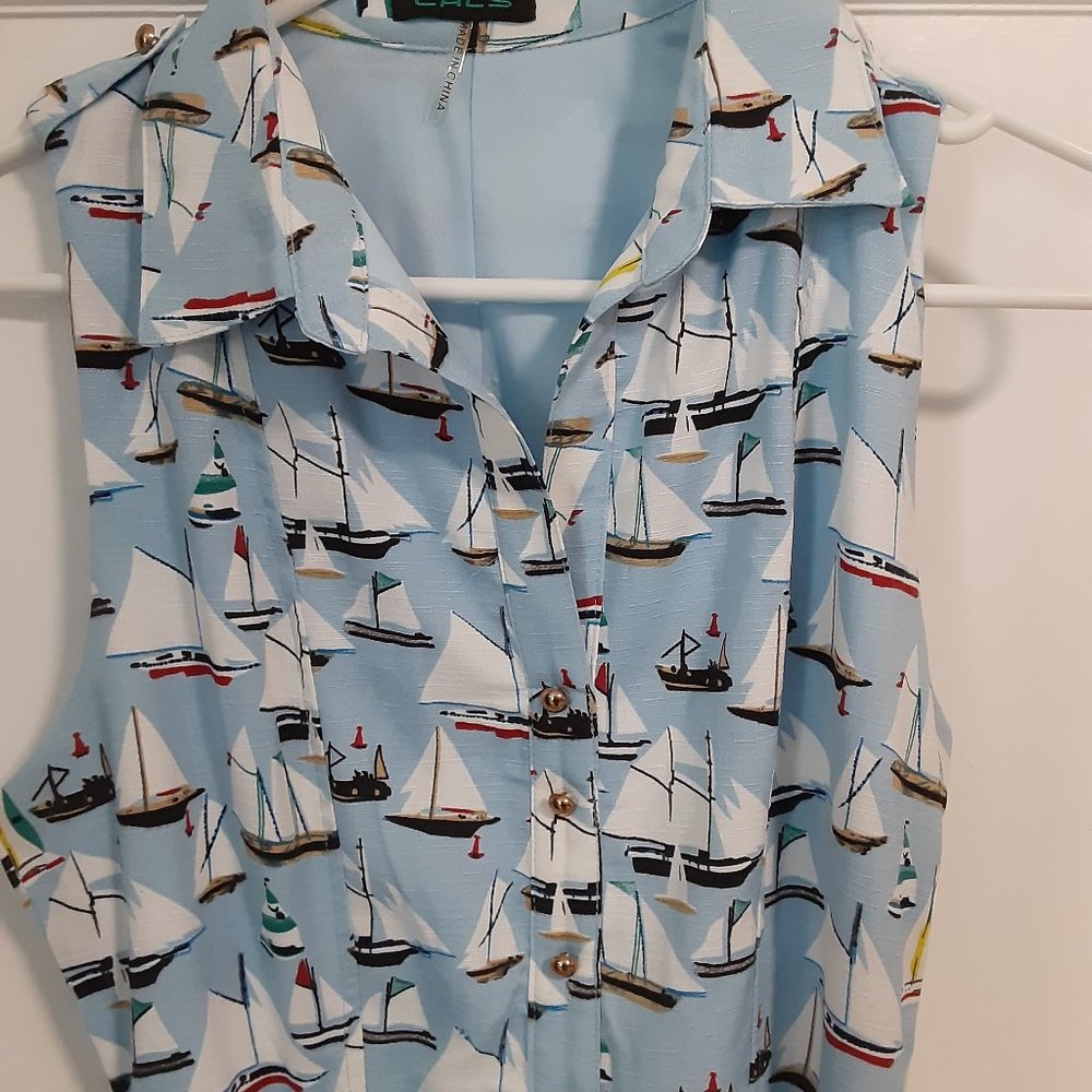 Unique Vintage Sailboat Belted Dress
